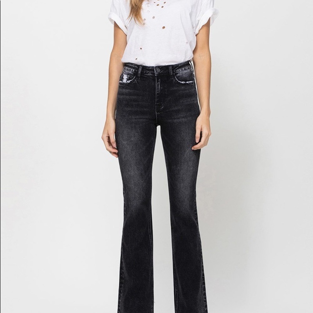 HIGH RISE FLARE DENIM JEANS PANTS